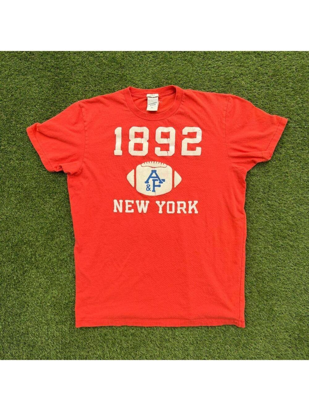 Abercrombie Fitch 1892 Football Tee Red New York Graphic Y2K Fits Mens Medium